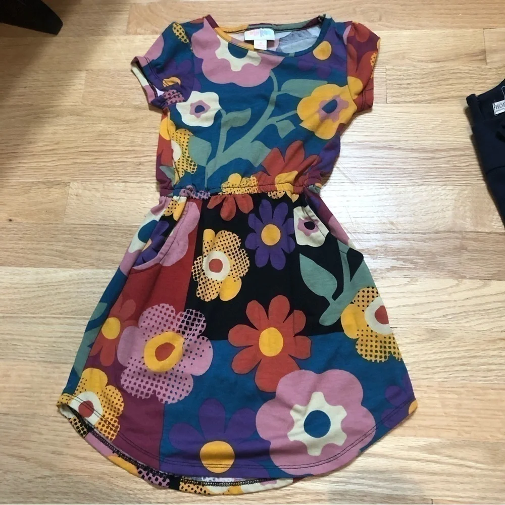 4 Dress Bundle Lularoe Floral Hope & Henry Navy Blue Long Sleeve Kids Girls